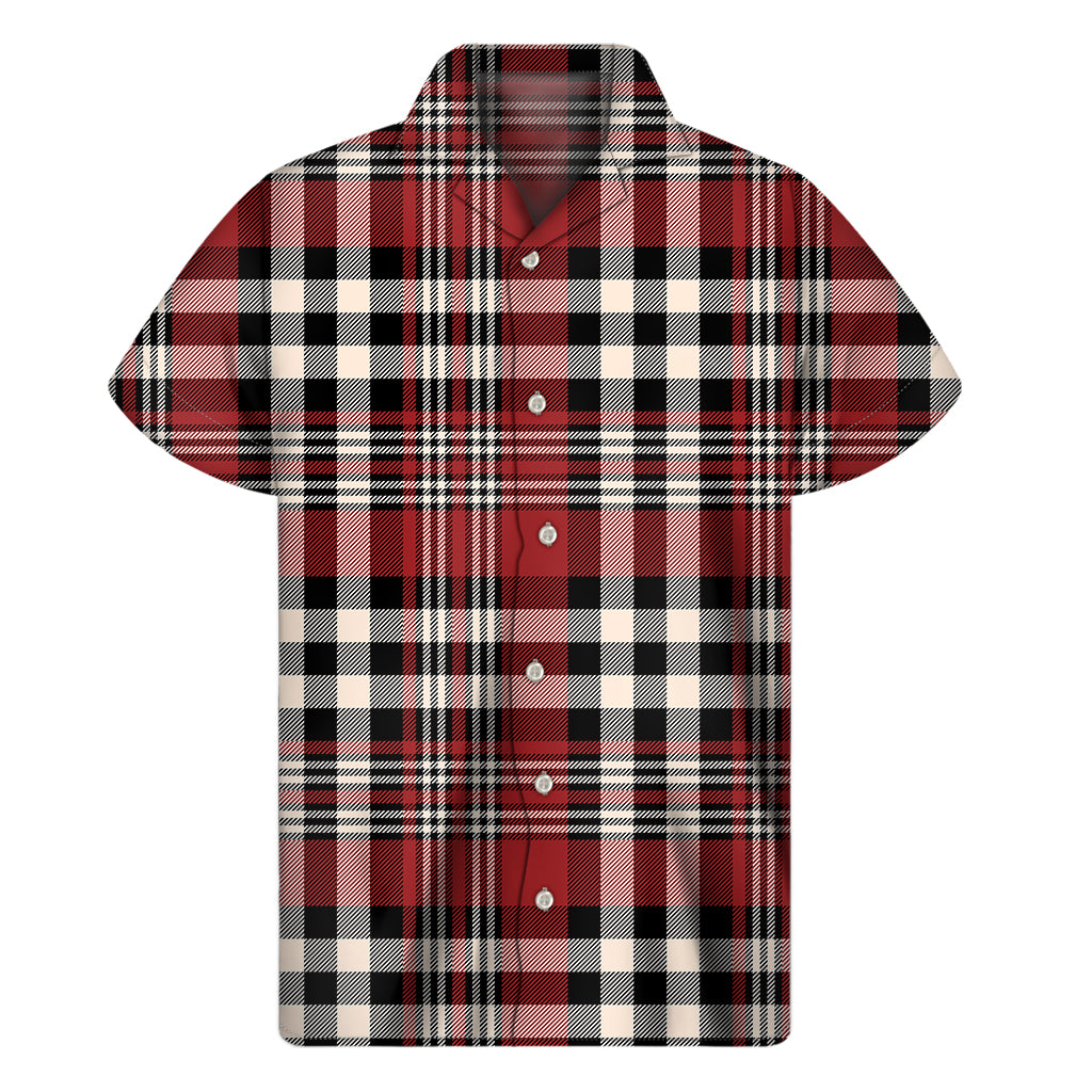 Red, Black and White Border Tartan Print Hawaiian Short Sleeve Shirt - 1