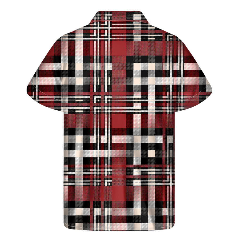 Red, Black and White Border Tartan Print Hawaiian Short Sleeve Shirt - 2