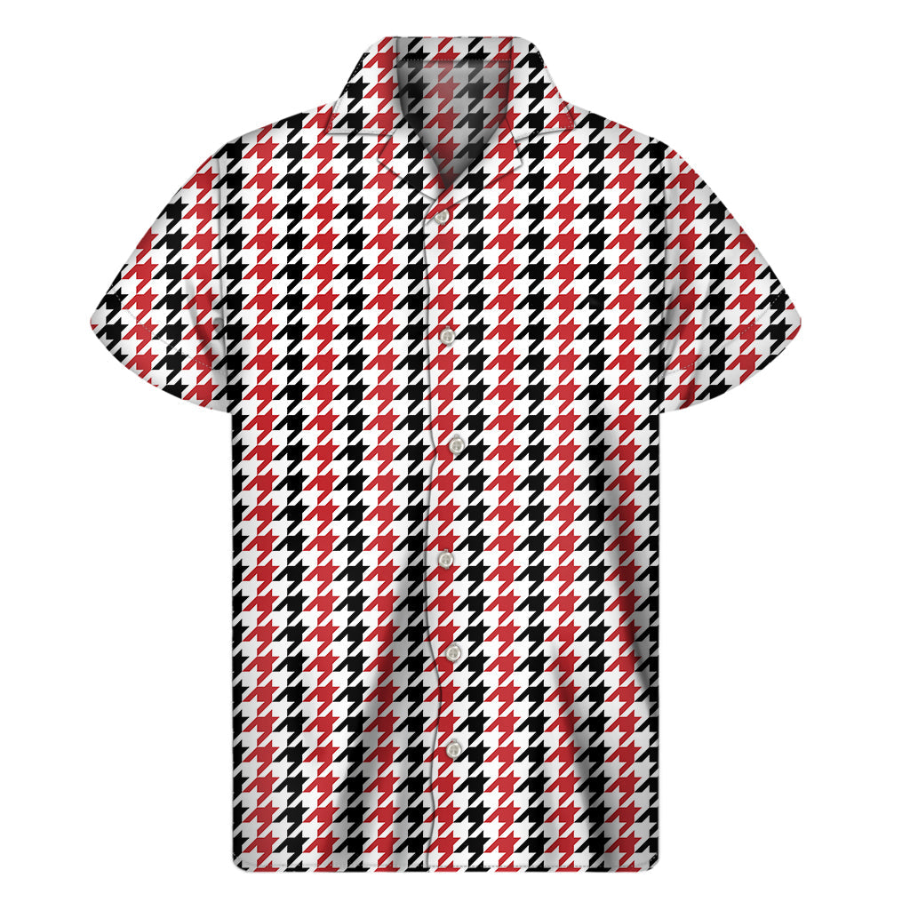Red, Black, and White Houndstooth Hawaiian Aloha Shirt - 1