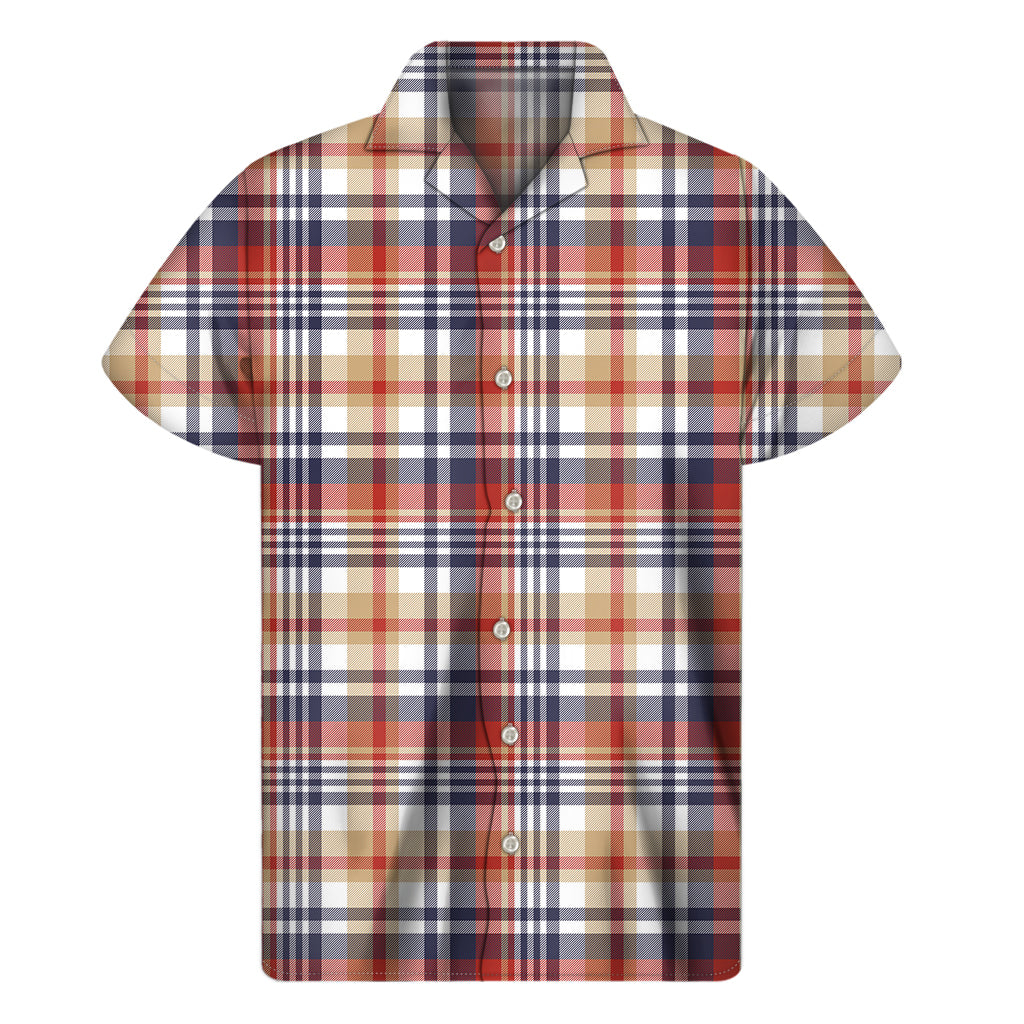 Tropical Vibes: Red, Blue, and Beige Madras Plaid Hawaiian Short Sleeve Shirt - 1