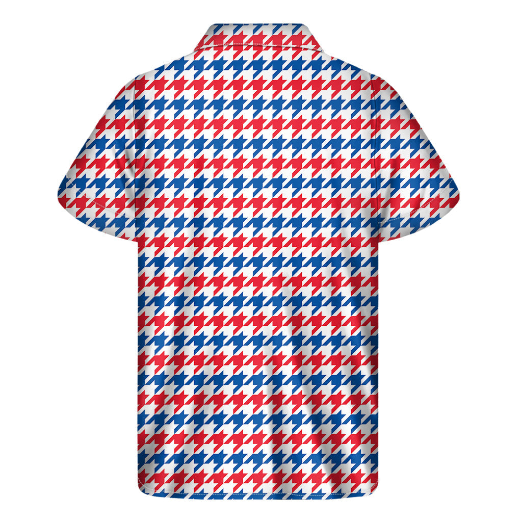 Red, Blue, and White Houndstooth Hawaiian Short Sleeve Shirt - 2