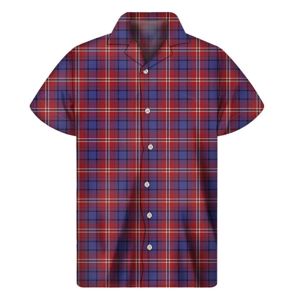 Blue and White Hawaiian Tartan Print Short Sleeve Shirt - 1