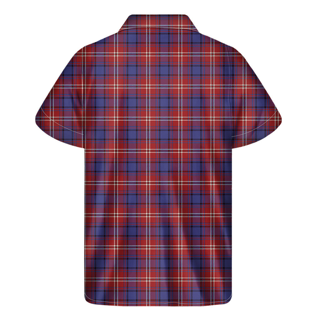 Blue and White Hawaiian Tartan Print Short Sleeve Shirt - 2