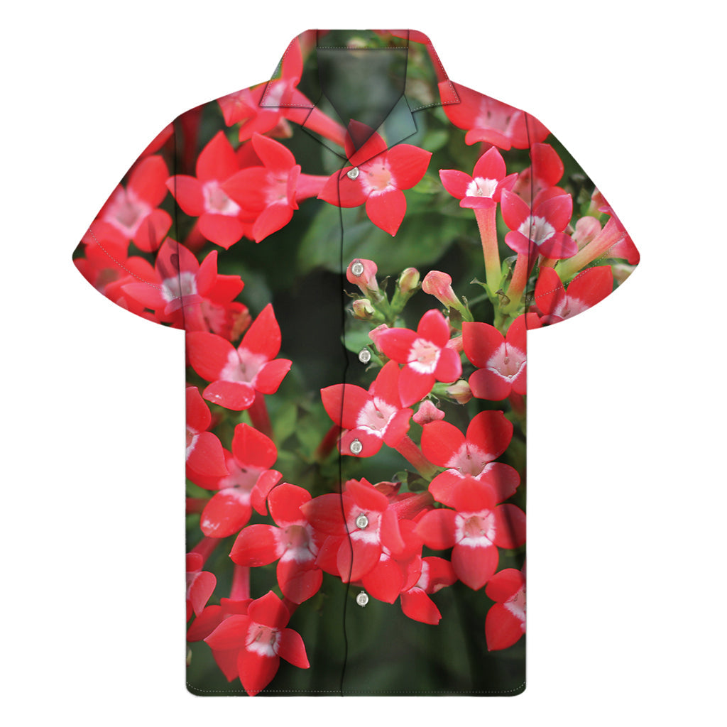 Red Bouvardia Hawaiian Hula Men's Short Sleeve Shirt - 1