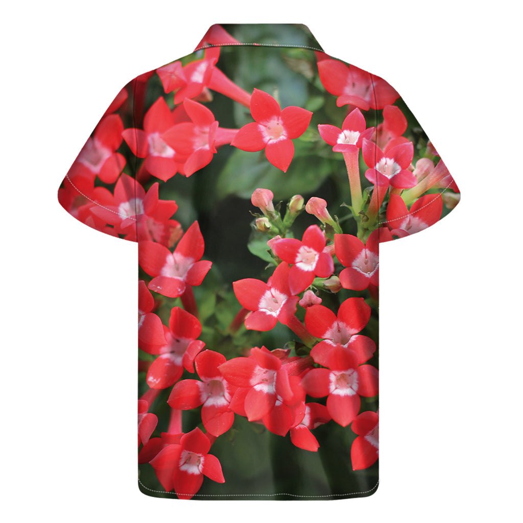Red Bouvardia Hawaiian Hula Men's Short Sleeve Shirt - 2