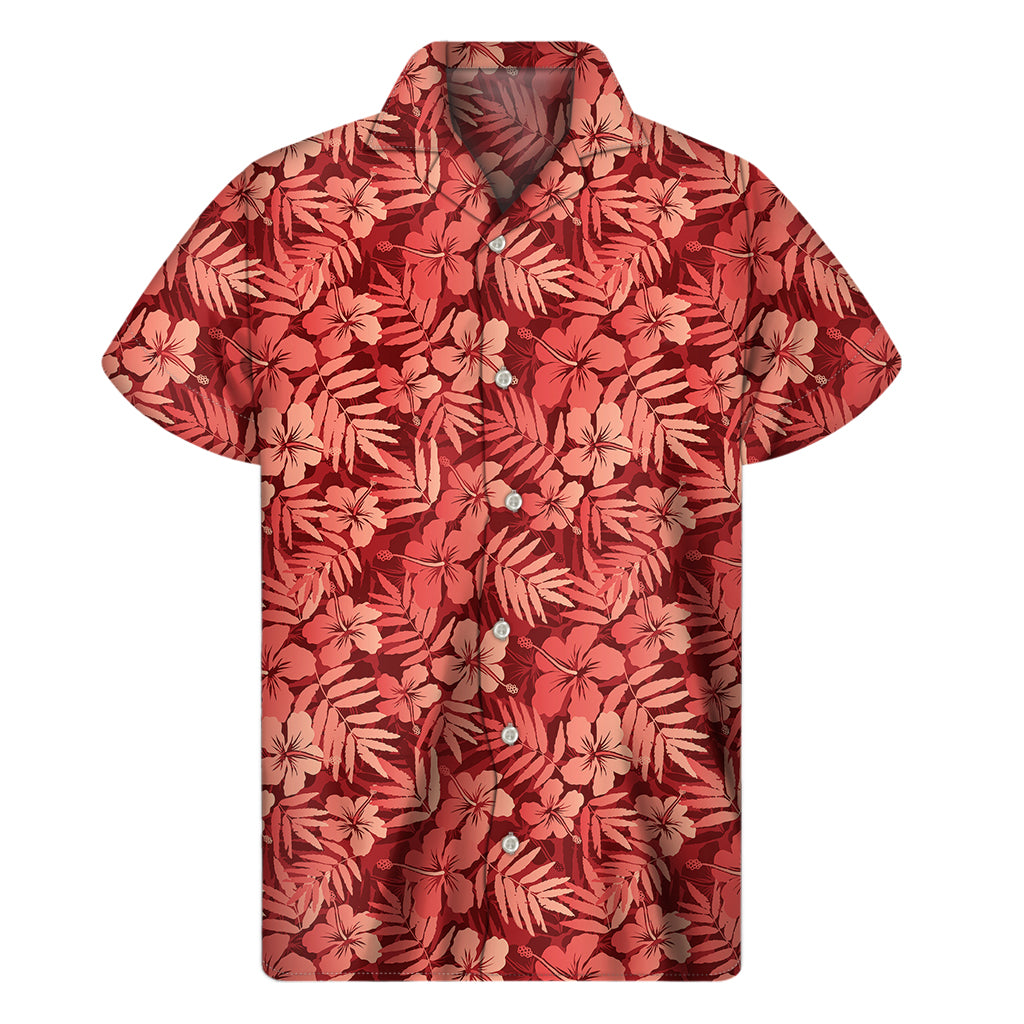 Red Hawaiian Tropical Pattern Men's Short Sleeve Shirt - 1