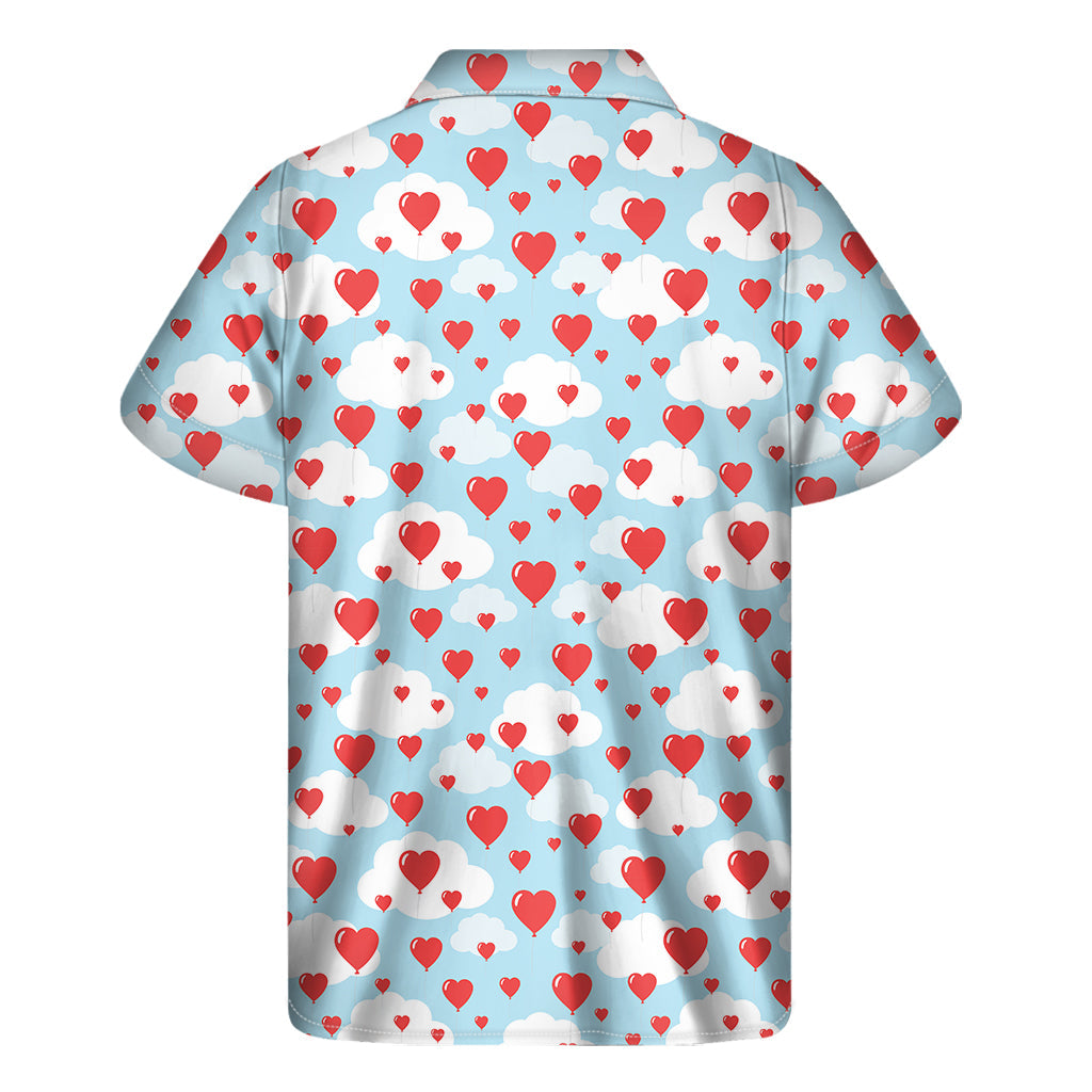 Island Love: Men's Hawaiian Short Sleeve Shirt with Red Heart Balloon Pattern - 2
