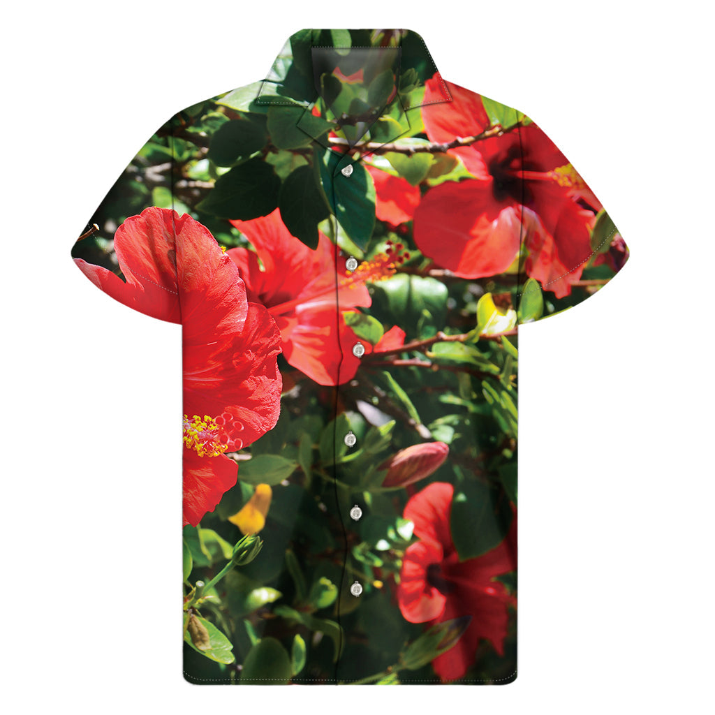 Red Hibiscus Flowers Hawaiian Short Sleeve Shirt - 1