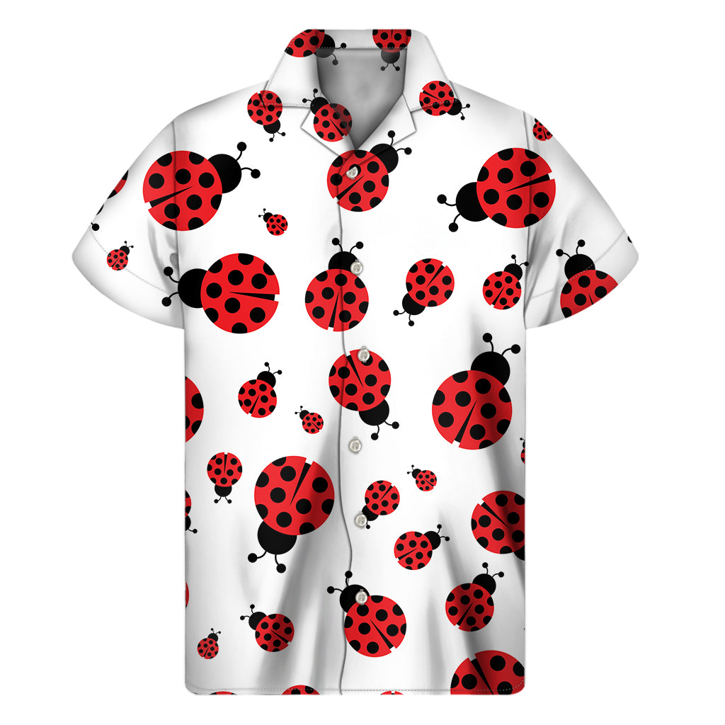 Red Ladybug Aloha: Men's Hawaiian Style Short Sleeve Shirt - 1