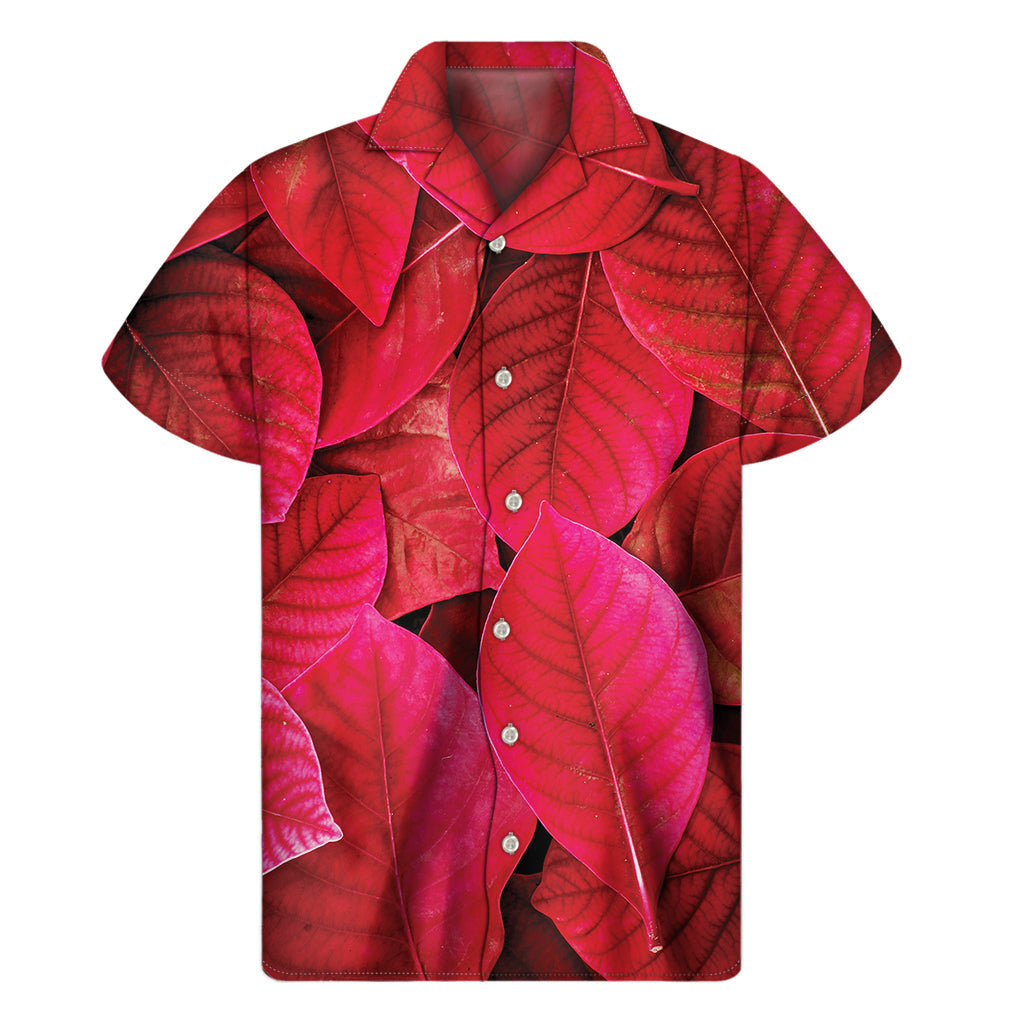 Red Leaf Print Hawaiian Short Sleeve Shirt - 1