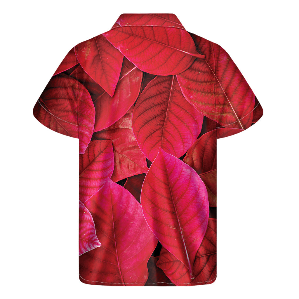 Red Leaf Print Hawaiian Short Sleeve Shirt - 2