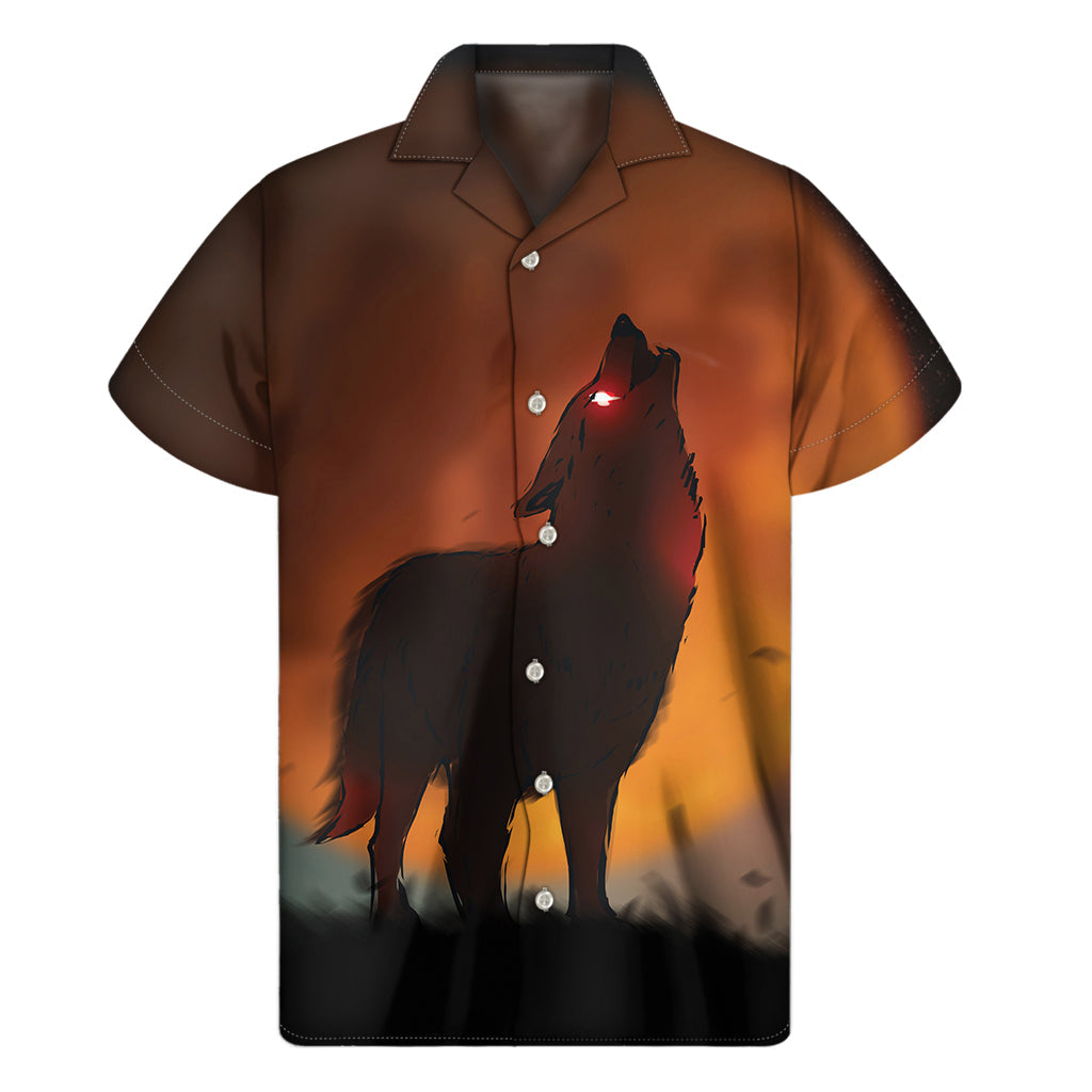 Crimson Howling Wolf Hawaiian Short Sleeve Shirt - 1