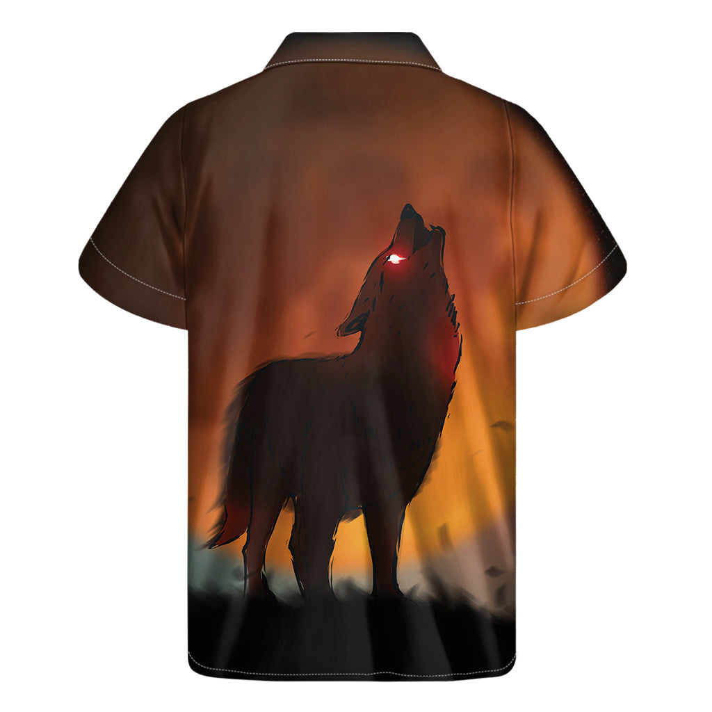 Crimson Howling Wolf Hawaiian Short Sleeve Shirt - 2