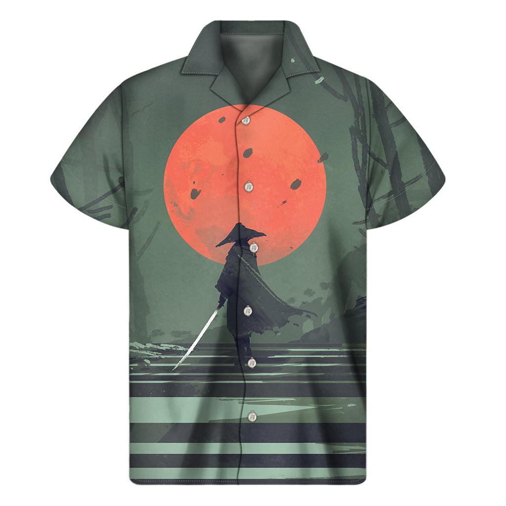 Tropical Vibes: Red Moon Samurai Hawaiian Short Sleeve Shirt - 1