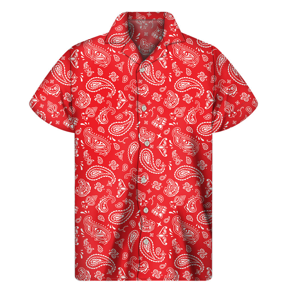 Red Paisley Bandana Hawaiian Print Short Sleeve Shirt - 1