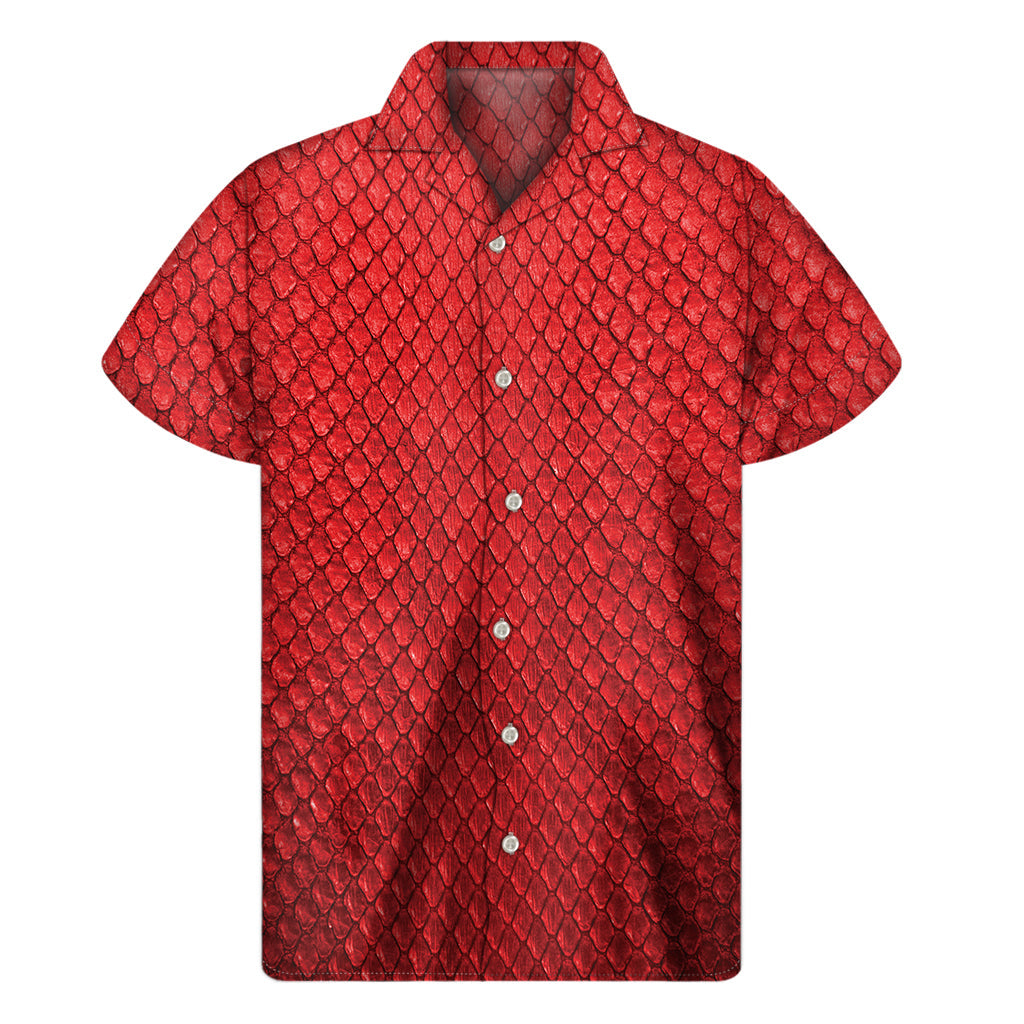 Red Python Snakeskin Print Hawaiian Short Sleeve Shirt - 1
