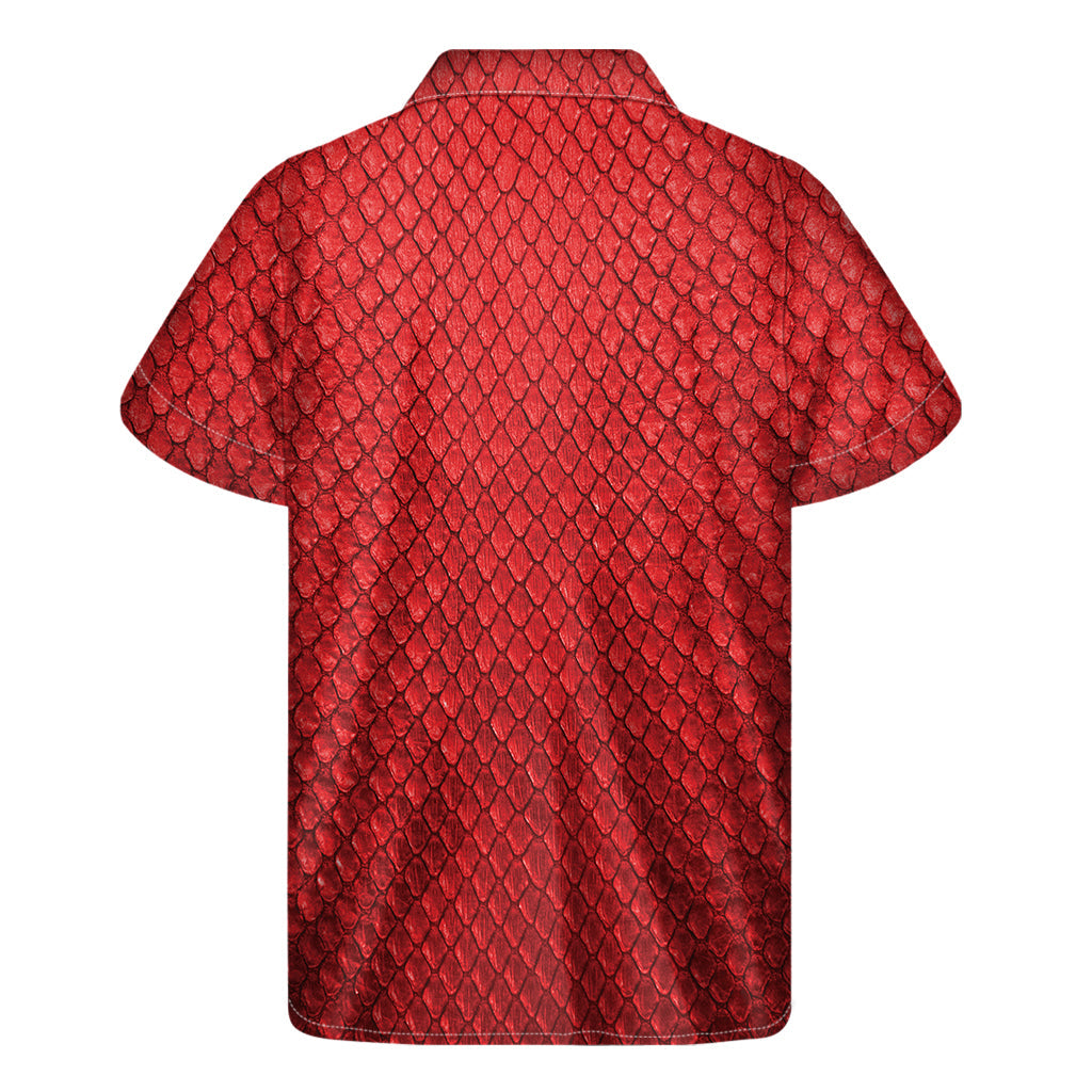 Red Python Snakeskin Print Hawaiian Short Sleeve Shirt - 2
