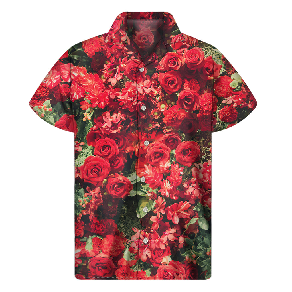 Red Rose Hawaiian Style Short Sleeve Shirt for Men - 1
