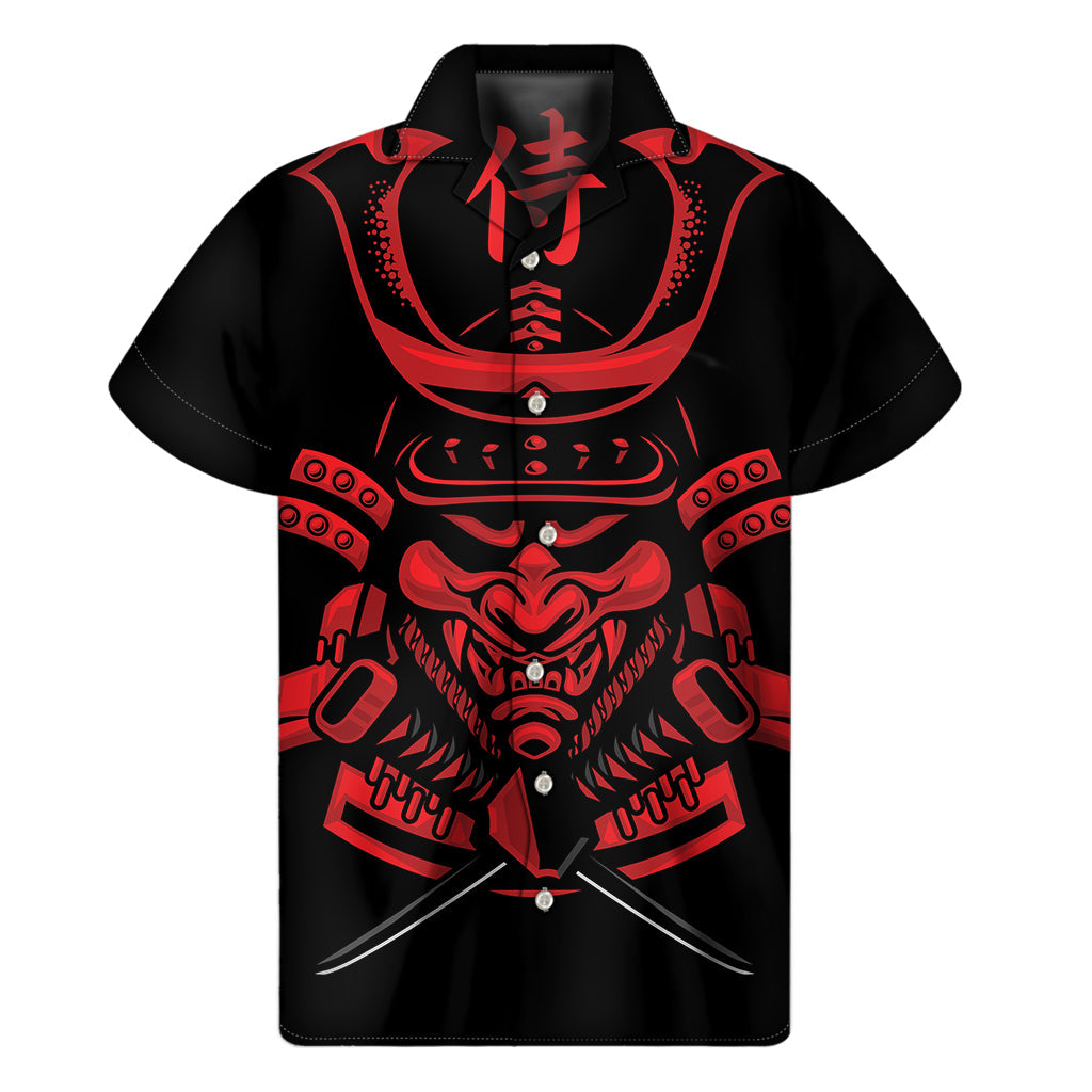 Red Samurai Mask Hawaiian Short Sleeve Shirt - 1