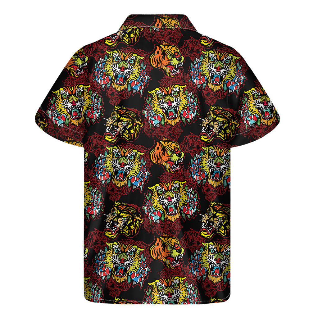 Red Tiger Tattoo Hawaiian Print Short Sleeve Shirt - 2