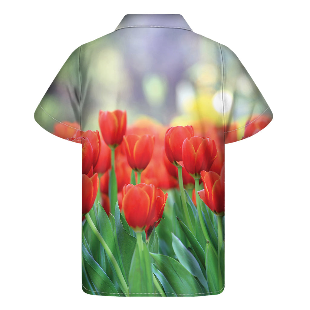 Red Tulip Print Hawaiian Men's Short Sleeve Shirt - 2