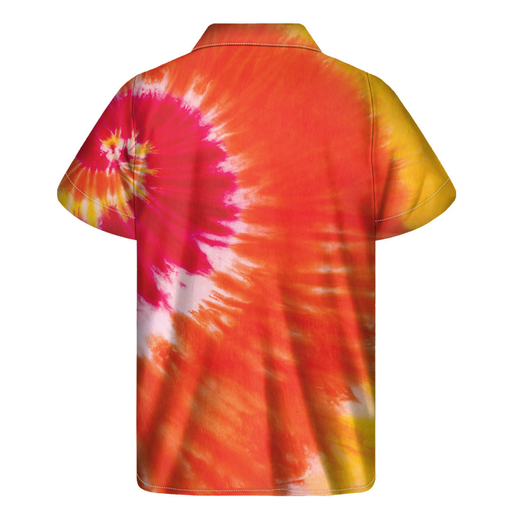 Sunset Serenade: Red, Yellow, and Orange Tie-Dye Hawaiian Shirt - 2