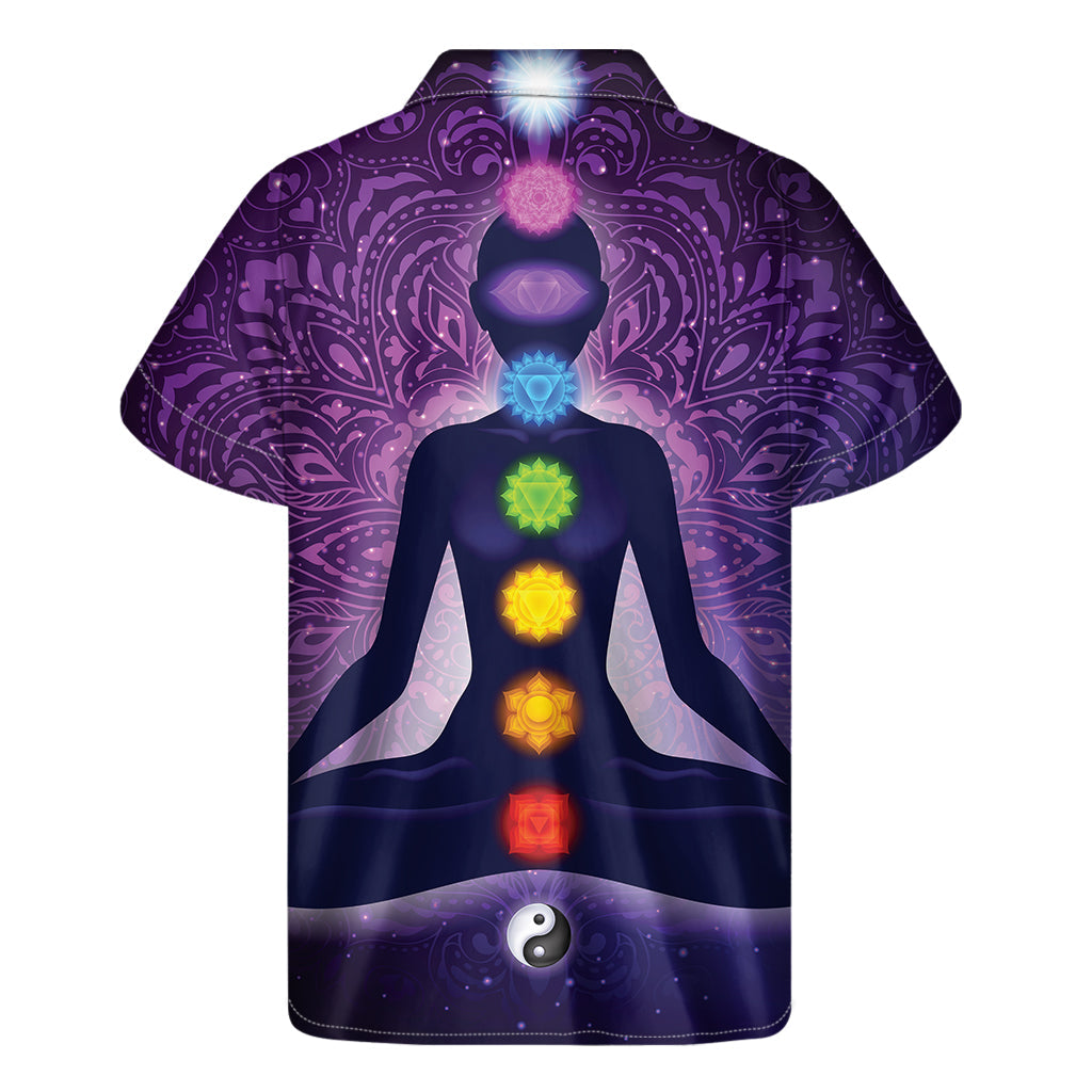 Tropical Bliss: Seven Chakras Mandala Print Hawaiian Short Sleeve Shirt - 2