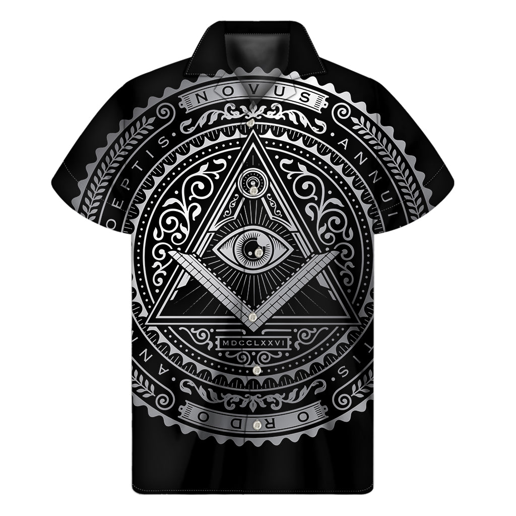 Silver and Black All-Seeing Eye Hawaiian Style Short Sleeve Shirt - 1