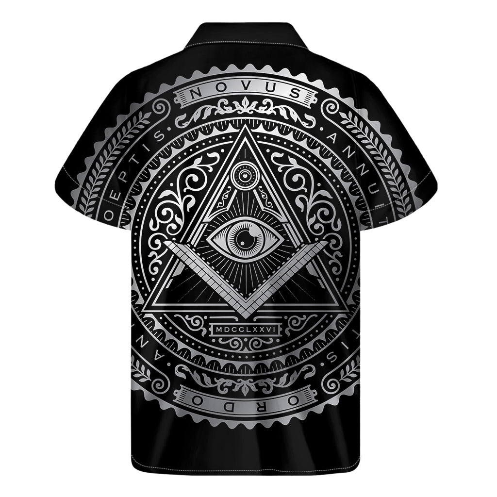 Silver and Black All-Seeing Eye Hawaiian Style Short Sleeve Shirt - 2