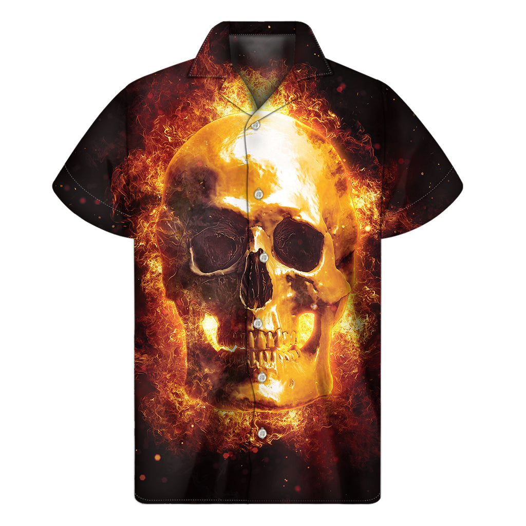 Flaming Skull Hawaiian Short Sleeve Shirt - Embrace the Aloha Spirit! - 1