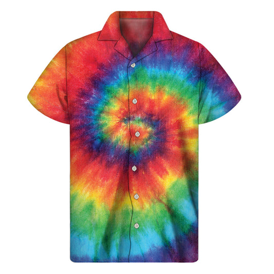 Spiral Tie-Dye Print Hawaiian Short Sleeve Shirt - Embrace Aloha Style - 1
