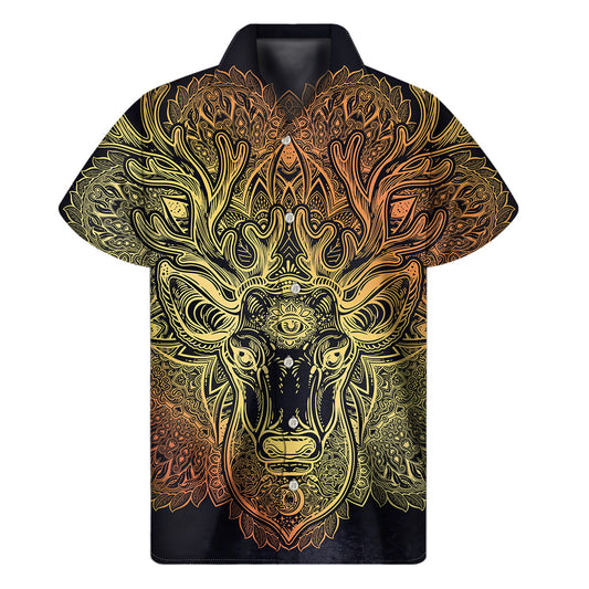 Island Vibes: Hawaiian Deer Mandala Print Short Sleeve Shirt - 1