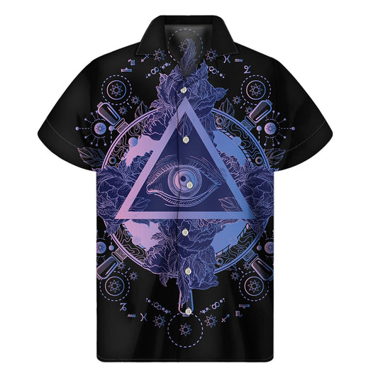 Island Vibes: Hawaiian Short Sleeve Shirt with Spiritual Eye of Providence Print - 1