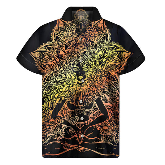 Island Vibes: Men's Hawaiian Short Sleeve Shirt with Spiritual Girl Mandala Print - 1