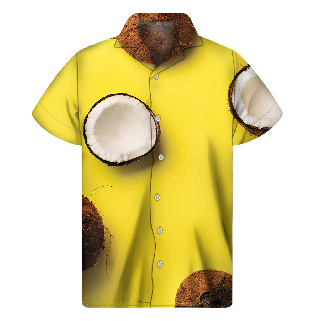 Yellow Coconut Fiesta: Men's Hawaiian Short Sleeve Shirt - 1