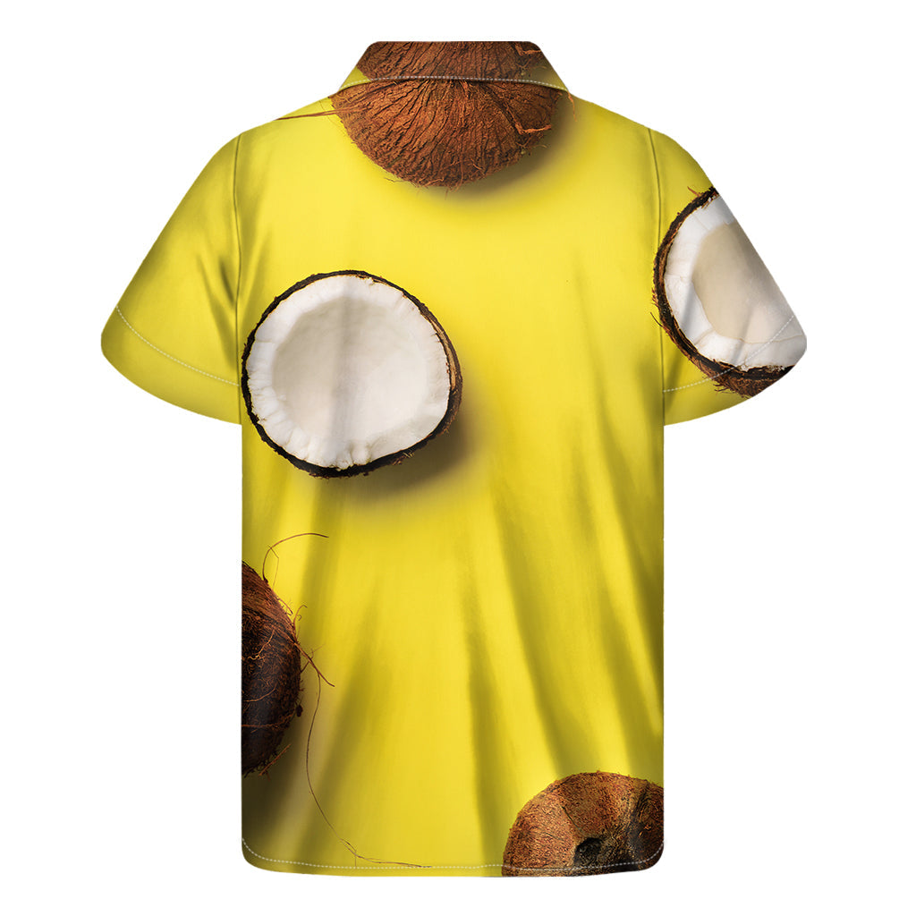 Yellow Coconut Fiesta: Men's Hawaiian Short Sleeve Shirt - 2