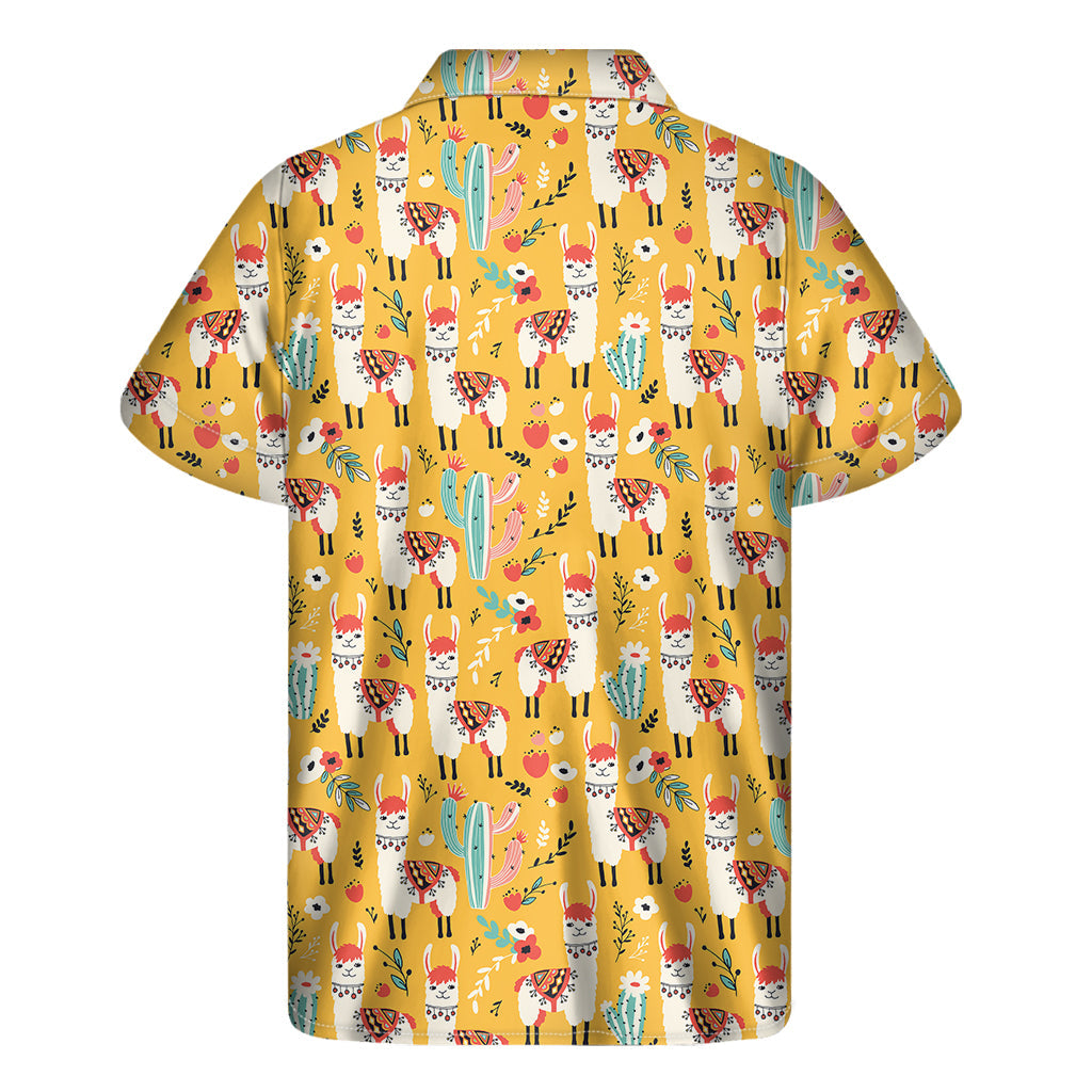 Yellow Llama Paradise: Hawaiian-Style Short Sleeve Shirt - 2