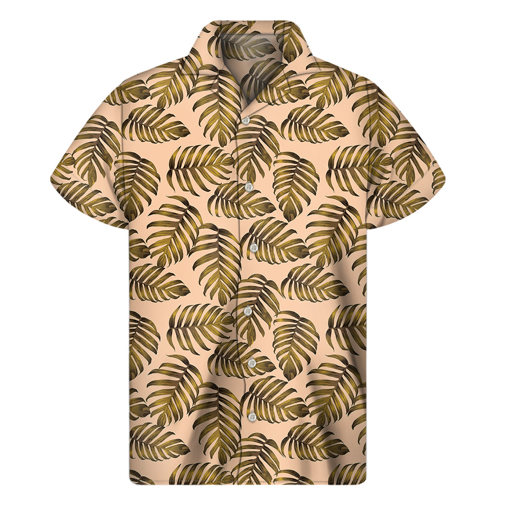 Tropical Vibes: Hawaiian Short Sleeve Shirt with Yellow Monstera Leaves Pattern - 1
