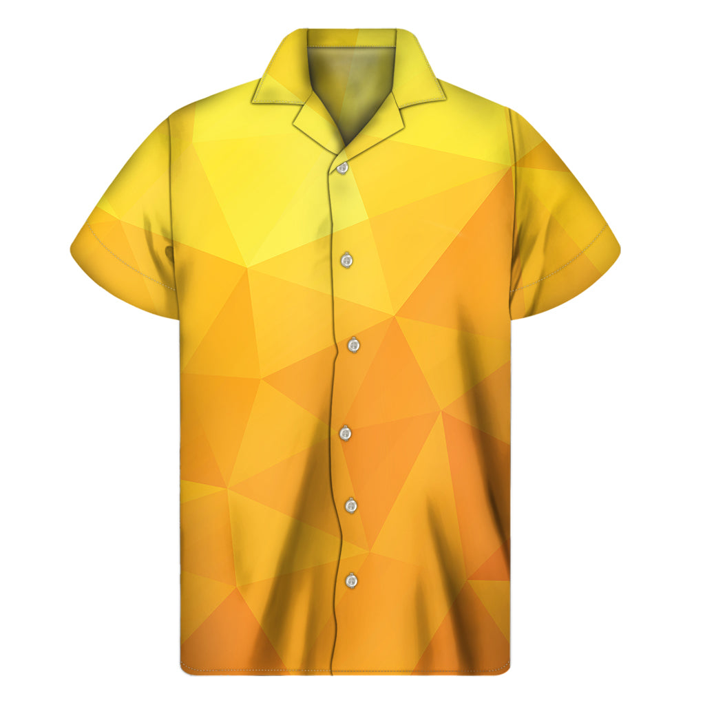 Tropical Vibes: Yellow Polygonal Geometric Printed Hawaiian Short Sleeve Shirt - 1