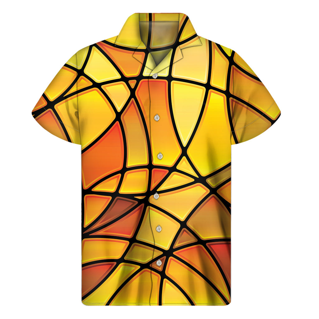Yellow Stained Glass Mosaic Print Hawaiian Short Sleeve Shirt - 1