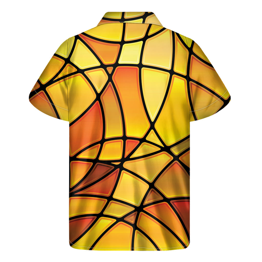 Yellow Stained Glass Mosaic Print Hawaiian Short Sleeve Shirt - 2