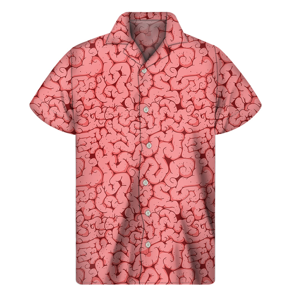 Brainwave Aloha: Hawaiian-Inspired Zombie Brain Print Short Sleeve Shirt - 1